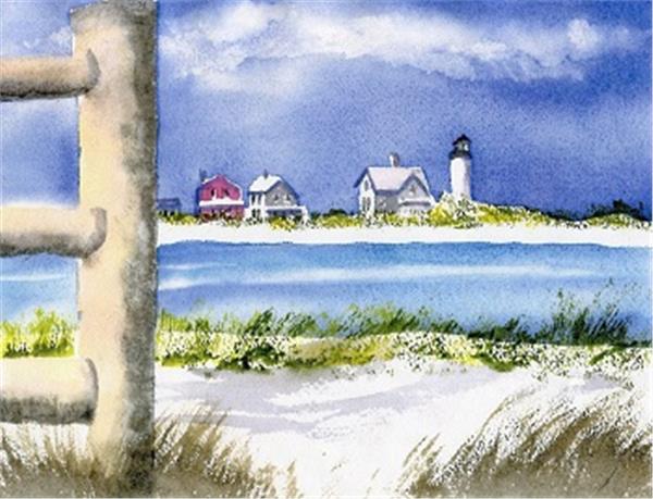 High Tide at Sandy Neck- Original matted watercolor is sold, prints and boxed notes available
